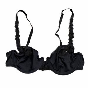 80s/90s European Vintage Lisca Embroidered Lace Unlined Bra (Black) 36B
